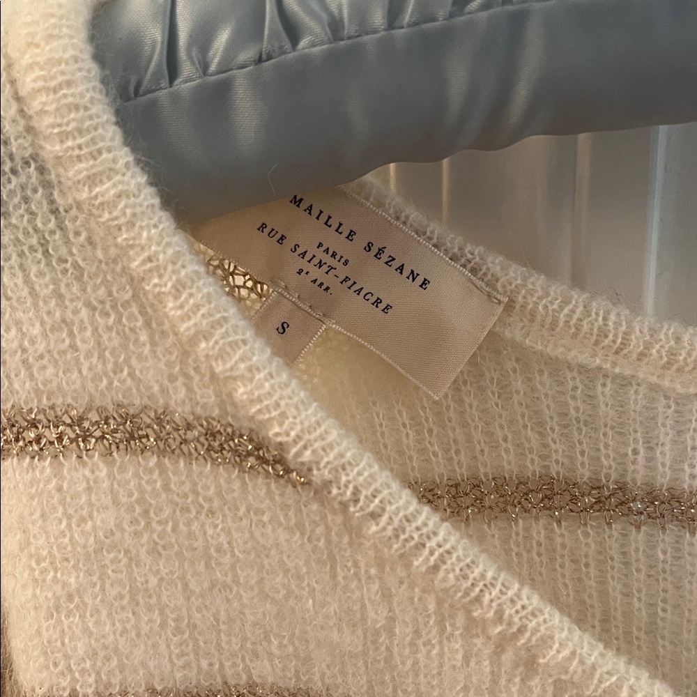 Sezane Cream Striped Button-Up Cardigan with Tan Stripes - Picture 4 of 6